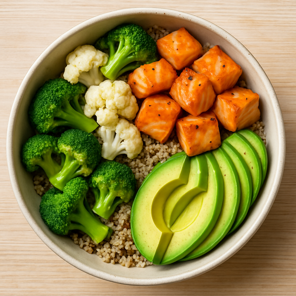 Bowl de Quinoa com Salmão e Vegetais: O Almoço Fit Completo e Rico em Ômega-3