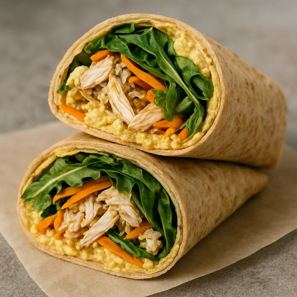 Wrap de Frango com Pasta de Grão-de-Bico: O Almoço Fit Prático e Proteico