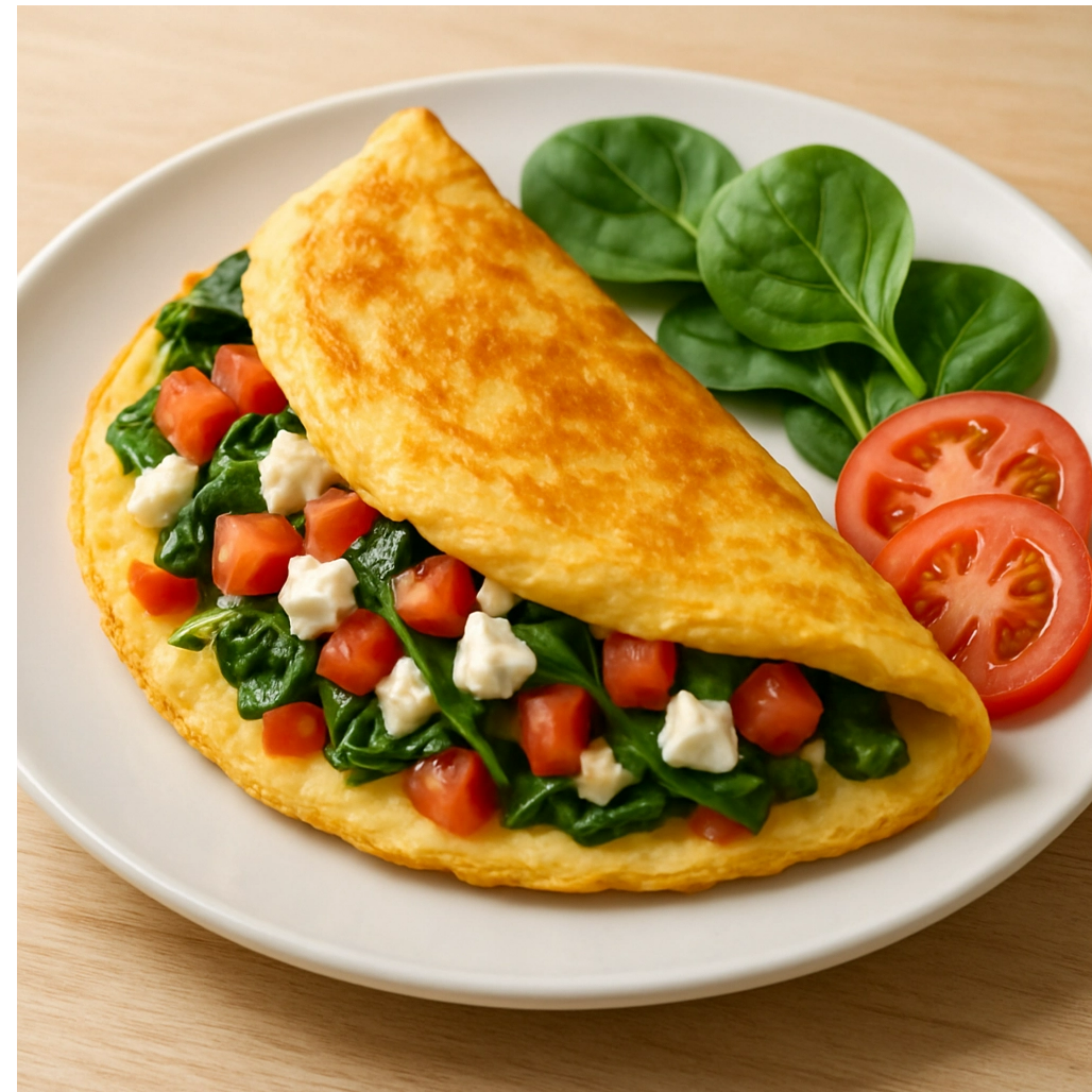 Omelete Proteica com Queijo Branco e Espinafre