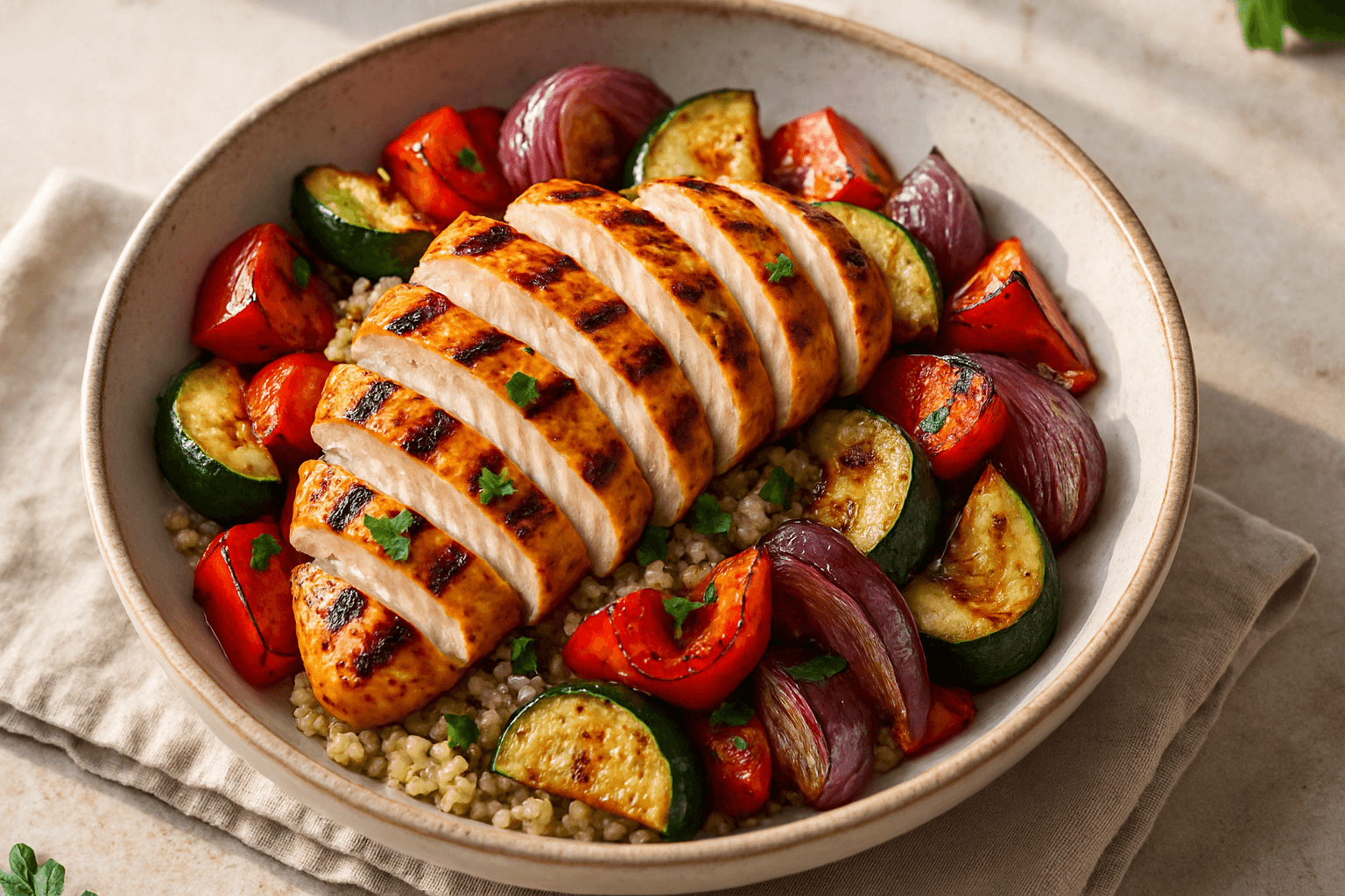 Frango Grelhado com Quinoa e Legumes Coloridos: Potencialize seu Tratamento com GLP-1