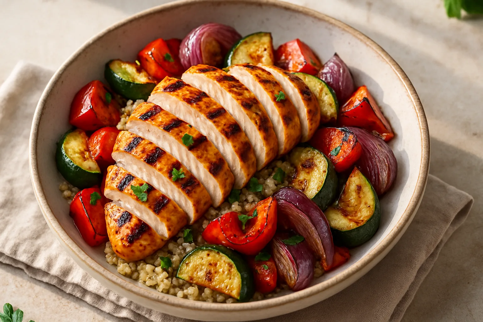 Frango Grelhado com Quinoa e Legumes Coloridos: Potencialize seu Tratamento com GLP-1
