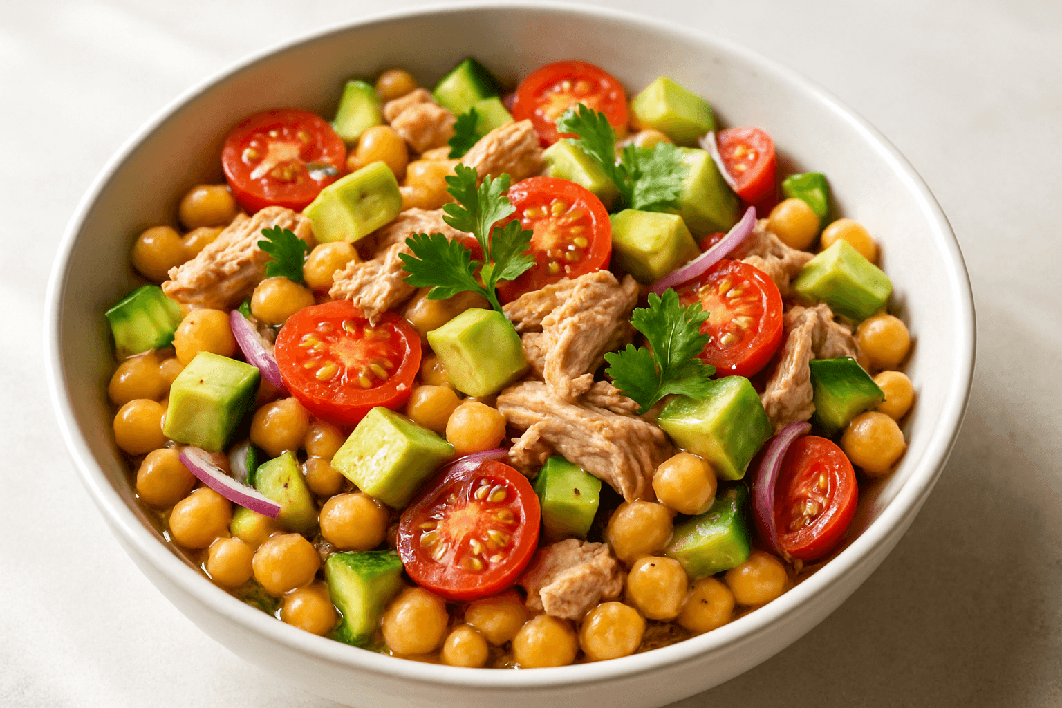Salada de Grão-de-Bico com Atum e Abacate: Refeição Rápida, Leve e Proteica para sua Dieta GLP-1