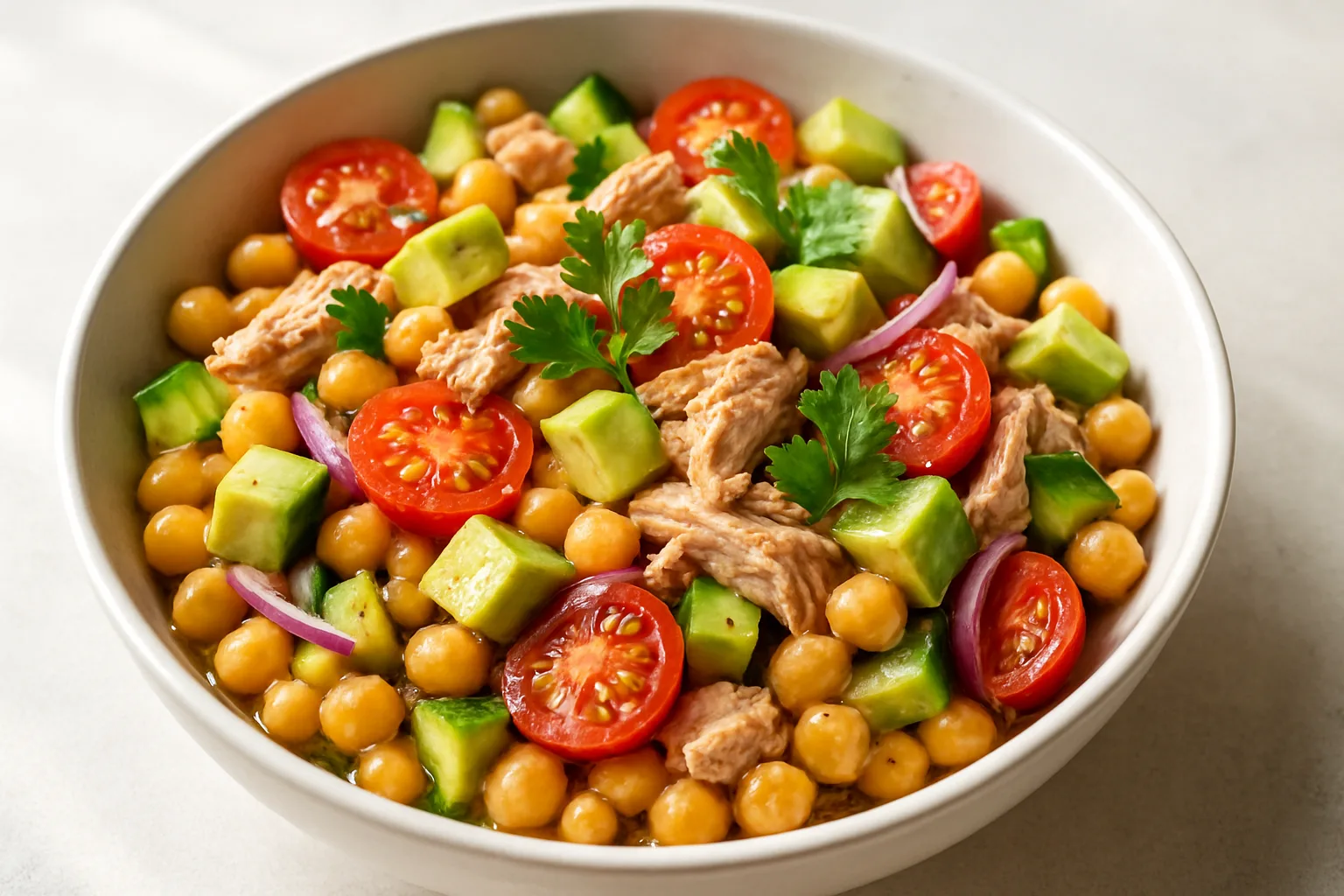Salada de Grão-de-Bico com Atum e Abacate: Refeição Rápida, Leve e Proteica para sua Dieta GLP-1