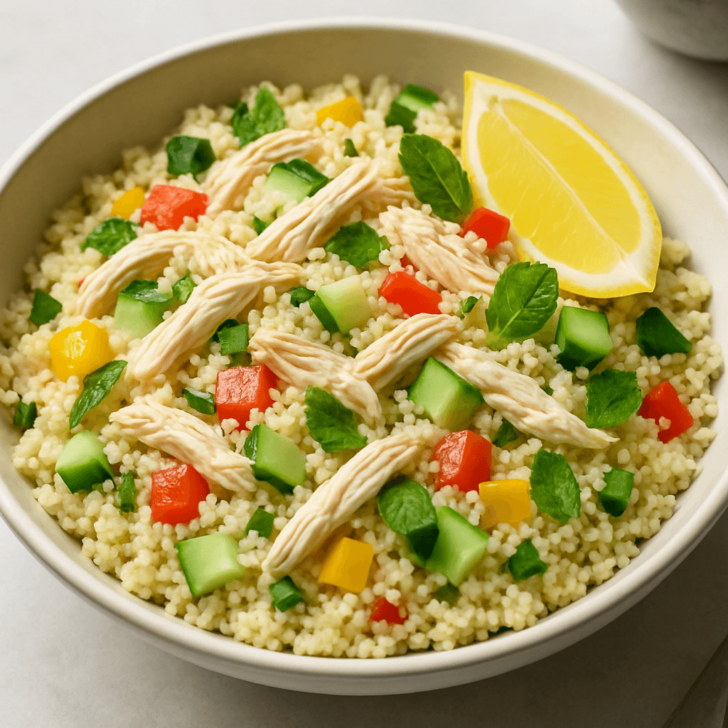 Cuscuz Marroquino com Frango Desfiado e Legumes: O Jantar Leve e Rápido para Perda de Peso