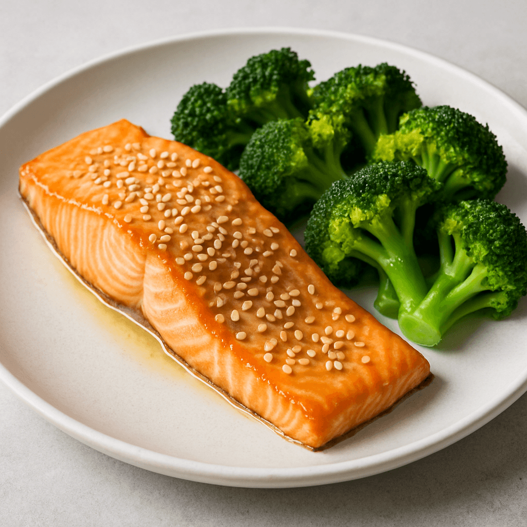 Salmão Assado com Brócolis e Gergelim: O Almoço Low Carb para Perda de Peso e Saúde Cardiovascular